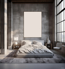 Minimalist Big Frame Wall Art Mock-Up for a Contemporary Bedroom