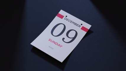 December 9th Calendar date. scraps of calendar paper on the floor