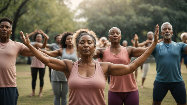 Group Of Middle Age Friends Doing Yoga