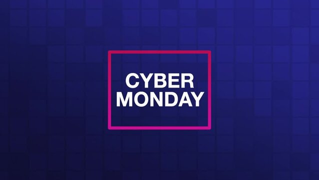 Modern Cyber Monday text with geometric cubes on blue gradient, motion abstract holidays, minimalism and promo style background