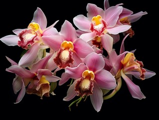 Naklejka na ściany i meble Orchids close up, Thai orchids.cymbidium hybrid orchid flower on black background