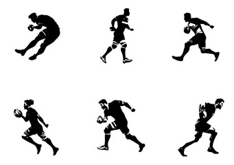 Fototapeta na wymiar Rugby player with ball, isolated vector silhouette