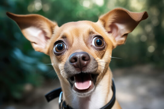 dog with funny face surprising with open mouth and big eyes