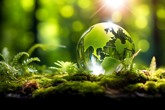 renewable energy light bulb with green energy, Earth Day or environment protection Hands protect forests that grow on the ground and help save the world, solar panels	