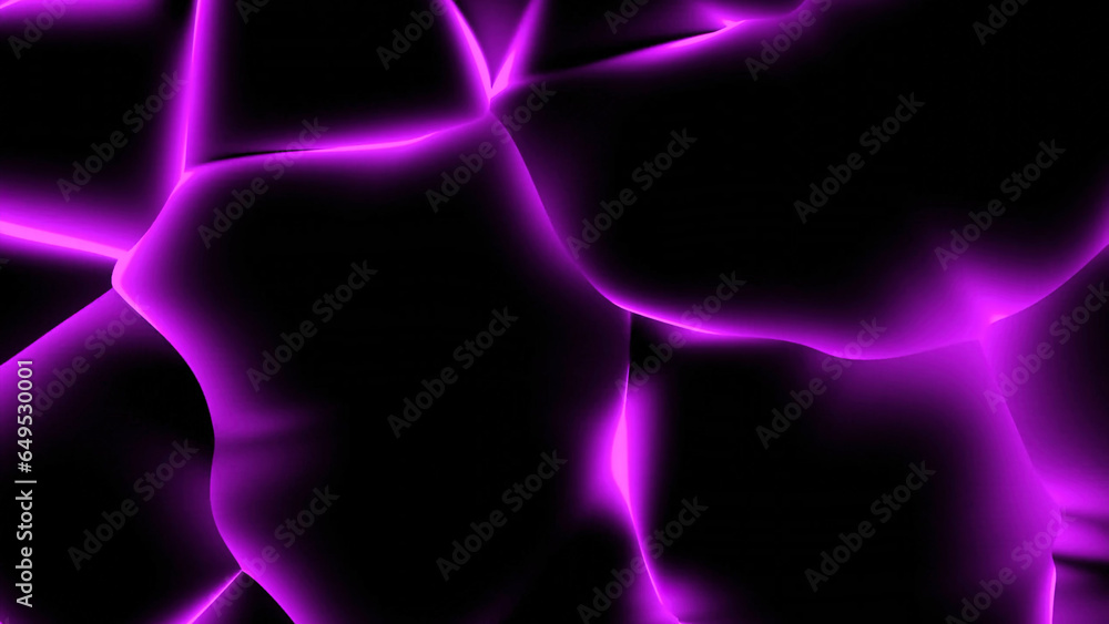 Poster moving 3d shapes with plasma light. design. bright light of plasma energy with moving texture of dar