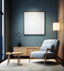 Minimalist Wooden Frame Wall Art Mock-Up in a Reading Room