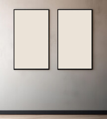 Two Vertical Frame Wall Art Mock-Up with Classic Grey Wall