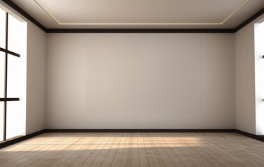 Fototapeta premium Minimalist Elegance Empty Room Wall Mock-Up with Abundant Natural Sunlight