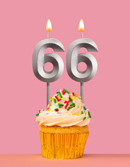 Birthday card with cupcake and candle number 66