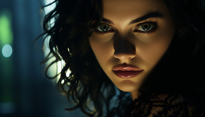 Fototapeta premium Beautiful woman, young and elegant, looking at camera with desire generated by AI