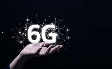 hand show icon 6g abstract, business network internet digital, computer global line connections. concept telecommunication technology, speed of Internet big data intelligence link of the website world