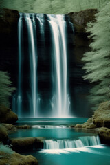 Portrait of a waterfall river nestled in a forest, Generative AI