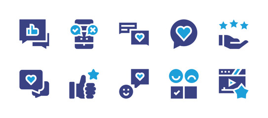 Feedback icon set. Duotone color. Vector illustration. Containing like, chat, feedback, chat box, acknowledgement, happy client, review, positive.