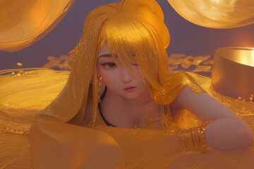 Girl in a golden realm, Generative AI