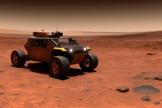 Futuristic Mars rover vehicle concept, Generative AI
