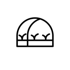 Greenhouse farming icon with black outline. plant, green, greenhouse, nature, gardening, agriculture, garden. Vector illustration
