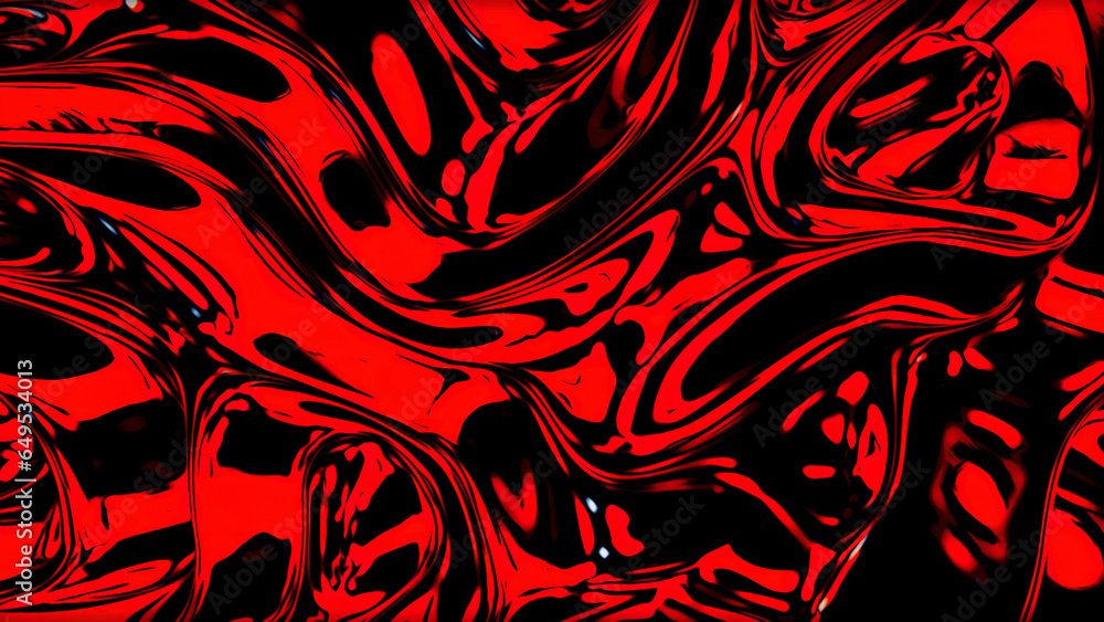 Poster green and red spreading liquid. design. bright abstraction with blots and reflections that sparkle i