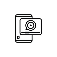 Video player on mobile phone, outline icon. Vector illustration. Isolated icon is suitable for web, infographics, interfaces, and apps.
