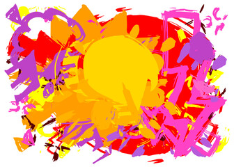 Purple, red and yellow graffiti speech bubble. Abstract modern Messaging sign street art decoration, Discussion icon performed in urban painting style.