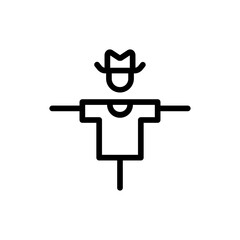 Scarecrow farming icon with black outline. scarecrow, farm, halloween, scary, straw, autumn, agriculture. Vector illustration