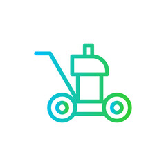 Lawn mower farming icon with blue and green gradient outline. gardening, lawn, care, grass, mower, garden, equipment. Vector illustration