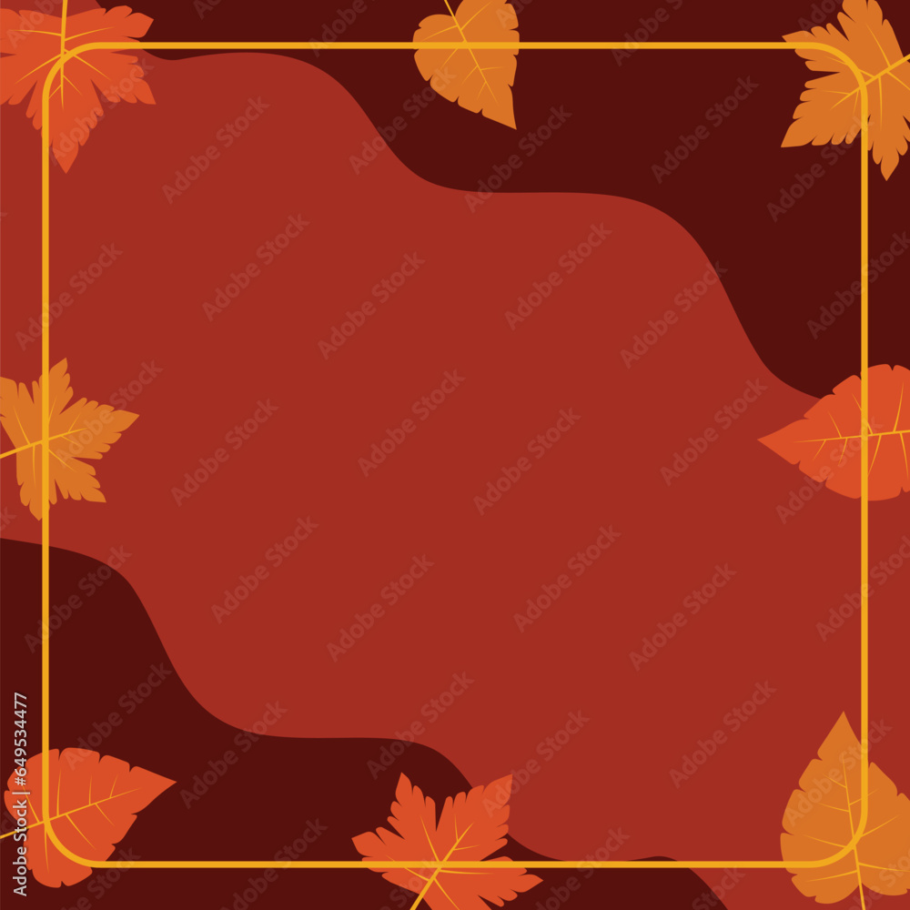 Poster autumn background with copy space area, vector with waves and leaves pattern. design for banner, gre