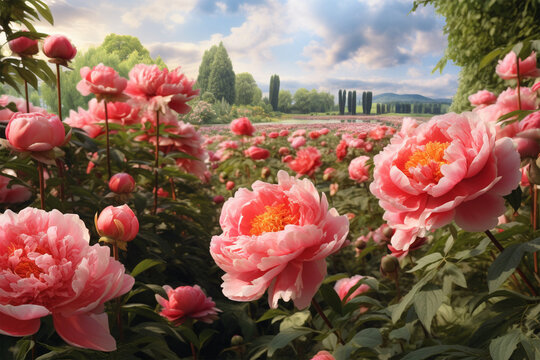 peony flower blossom in spring season, Decoration flower plant at home and garden