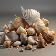3d sea shells of various types