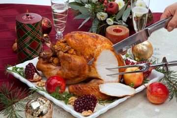 Carving Christmas Pomegranate Glazed Roasted Turkey
