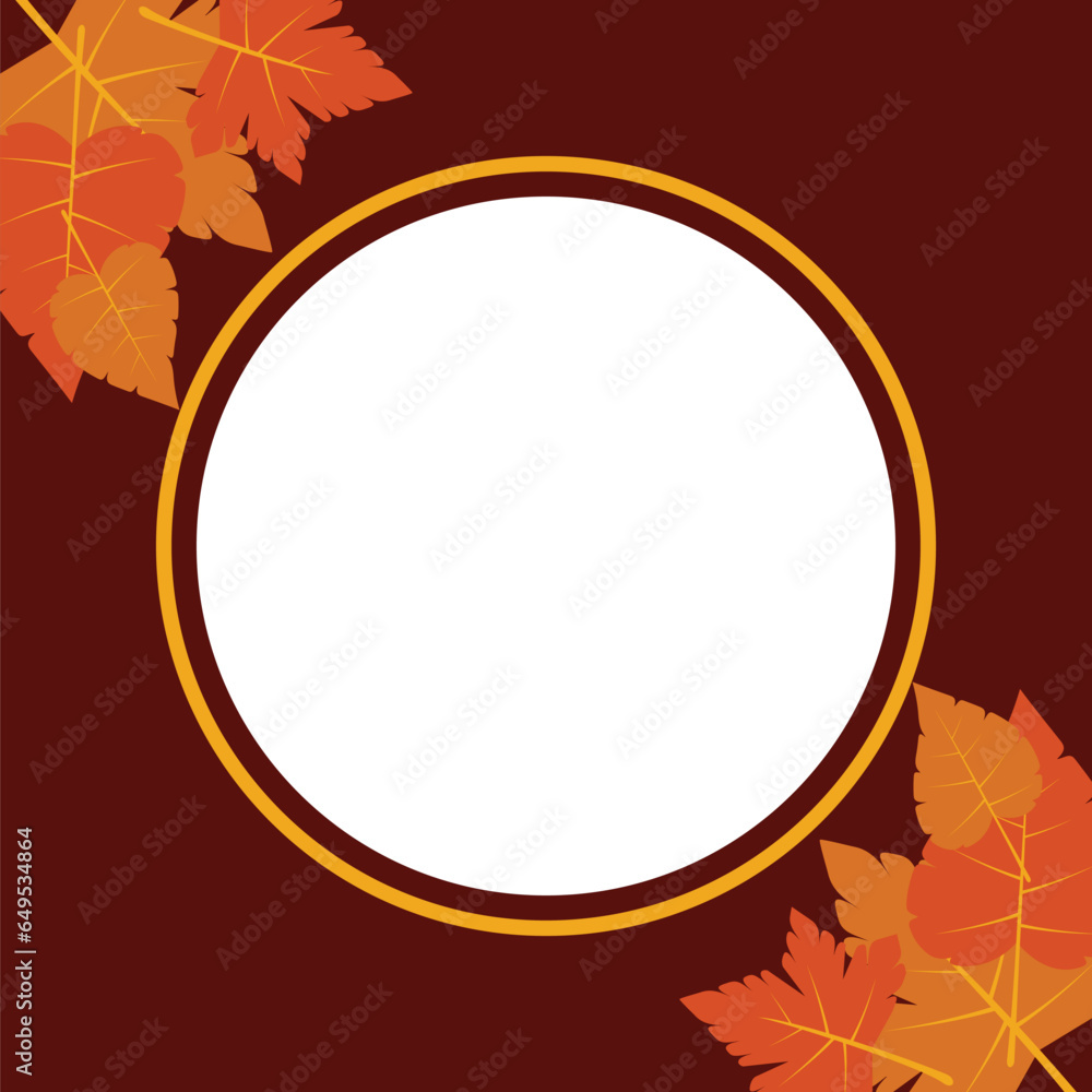 Poster autumn background with copy space area, vector with waves and leaves pattern. design for banner, gre