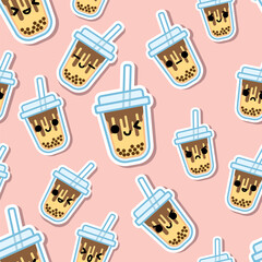 Seamless pearl milk tea pattern, creative printing, fabric screening or background images of all kinds
vector work type