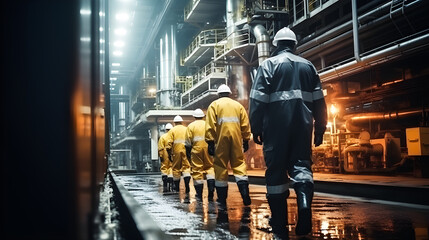 workers in an industrial plant for the production and processing of crude oil