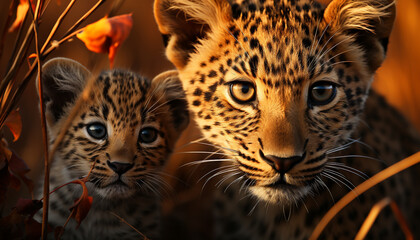 Cute cheetah staring, beauty in nature, wild tiger looking generated by AI