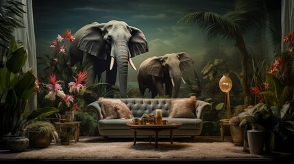 Surrealistic designs: Where wildlife becomes a muse for interior decor - obrazy, fototapety, plakaty