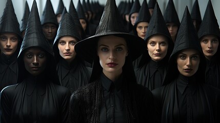 Obraz premium A group of witches in their black hats