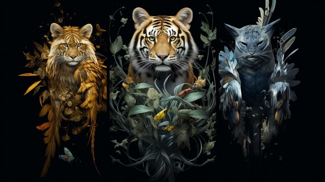 the essence of endangered species in a visually striking image, emphasizing their importance in art and design as symbols of conservation and biodiversity