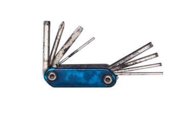 Compact portable multi-tool for bicycles isolated on transparent background.PNG format