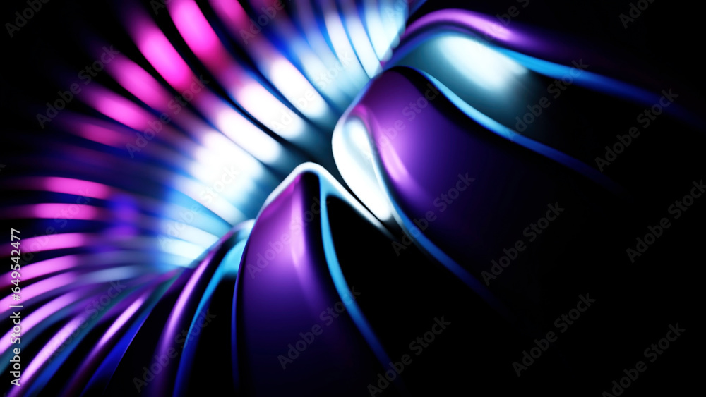 Poster purple and gray oscillating lines creating a tunnel. design. a hole in the animation from which ligh