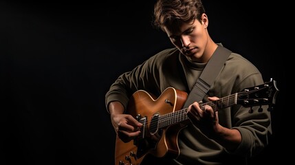 Obraz premium portrait of a young musician playing a guitar AI Generative