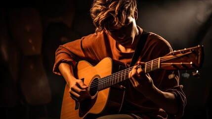 portrait of a young musician playing a guitar AI Generative