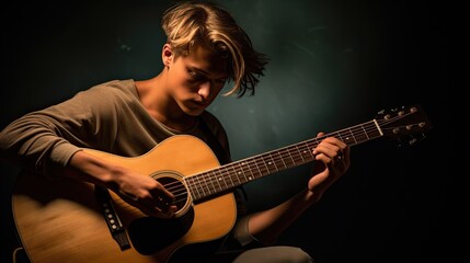 Portrait of a young musician playing a guitar AI Generative