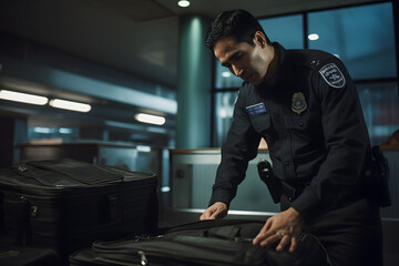 A customs officer inspecting a suitcase at an airport