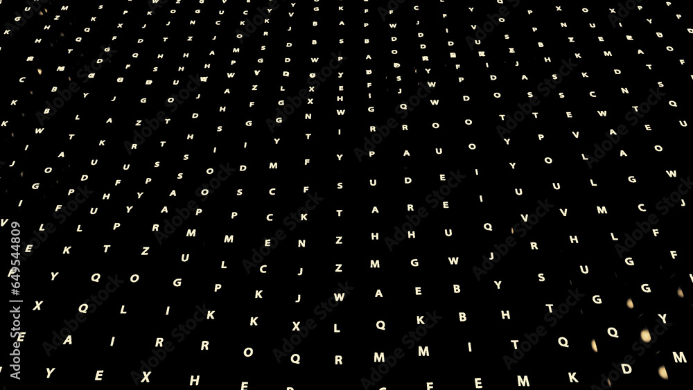 Poster black background with keyboard keys. design. bright letters highlighted in red and white colors in t