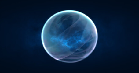Abstract blue energy sphere round glowing magical digital futuristic space background