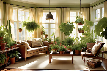 The room is bathed in the gentle, diffused sunlight, creating a serene atmosphere that's perfect for relaxation. Generative Ai