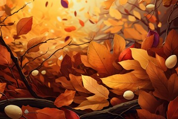 Autumn background with colorful leaves and berries. Vector style illustration. Generative Ai