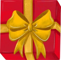 christmas gift box with ribbon yellow and wrapped red