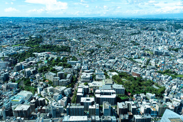高層ビルから望む横浜の市街地風景