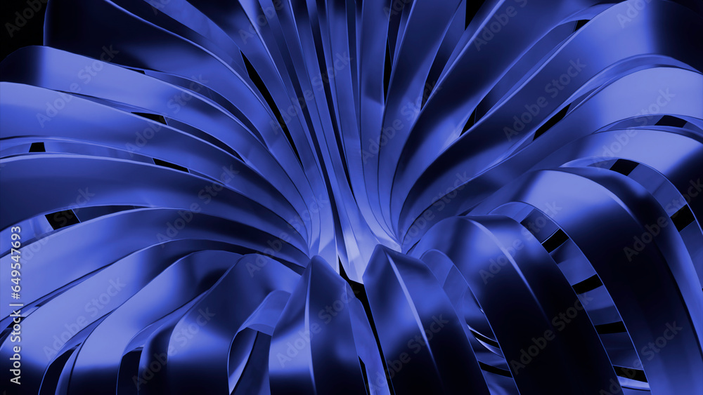 Poster blue and yellow lines. design. moving long lines made in 3d abstraction.
