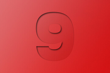 Red confetti font number 9 isolated on red background